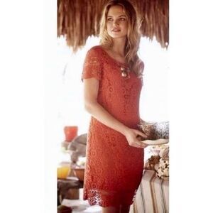 NWOT Anthropologie Moulinette Soeurs Orange Crocheted Lace bohemian Lined Dress